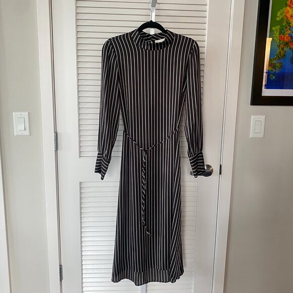 JUST Female x Anthropologie Rosie Striped Shirt Midi Dress, Brown, Size S - Picture 1 of 8
